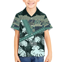Hawaii Plant Kalo Family Matching Long Sleeve Bodycon Dress and Hawaiian Shirt Hawaiian Tapa Pattern LT05 Son's Shirt Green - Polynesian Pride
