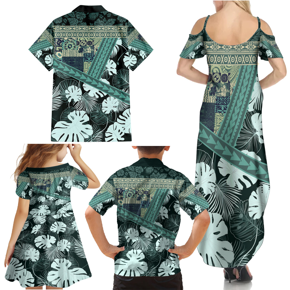 Hawaii Plant Kalo Family Matching Summer Maxi Dress and Hawaiian Shirt Hawaiian Tapa Pattern LT05 - Polynesian Pride