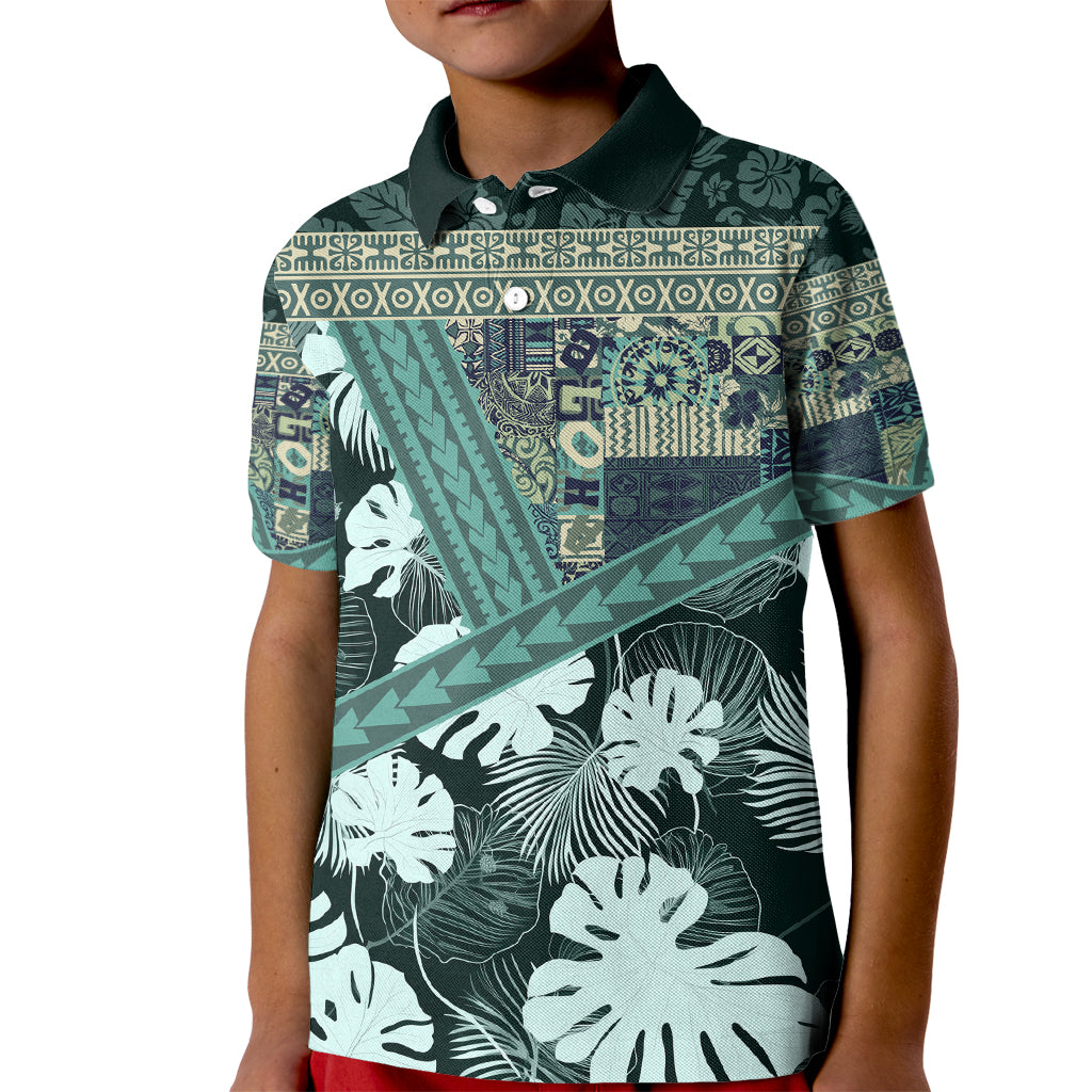 Hawaii Plant Kalo Kid Polo Shirt Hawaiian Tapa Pattern LT05 Kid Green - Polynesian Pride