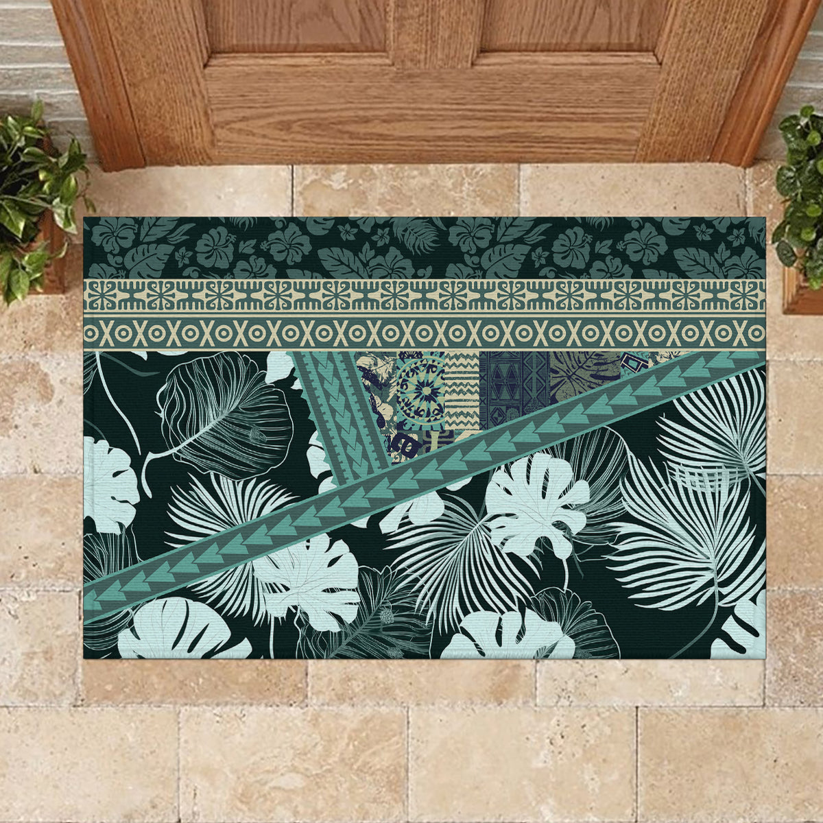 Hawaii Plant Kalo Rubber Doormat Hawaiian Tapa Pattern LT05 - Polynesian Pride
