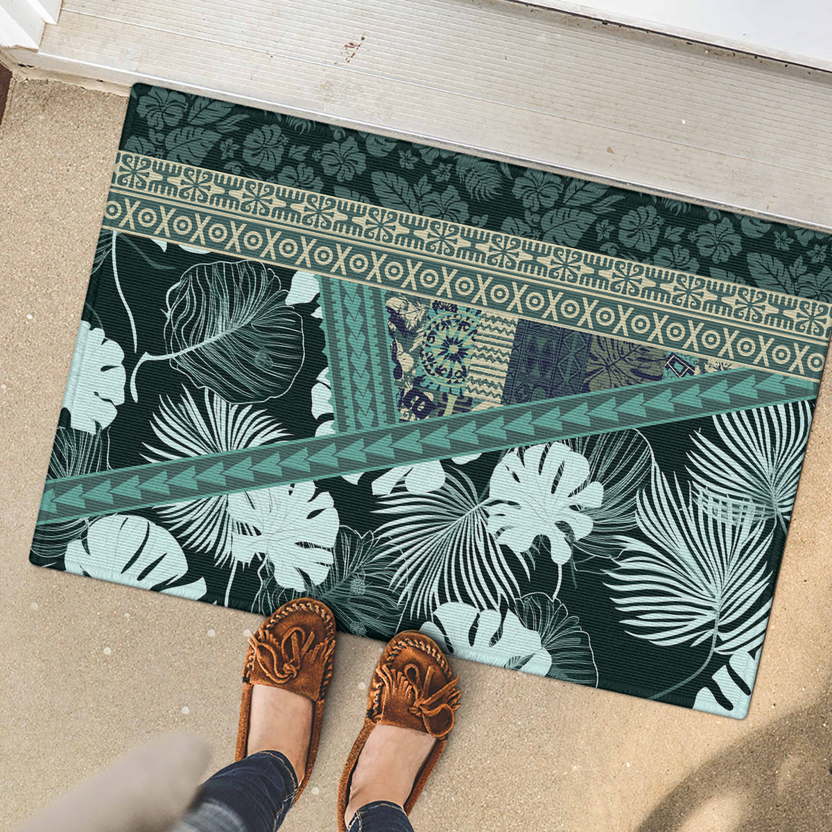 Hawaii Plant Kalo Rubber Doormat Hawaiian Tapa Pattern LT05 - Polynesian Pride