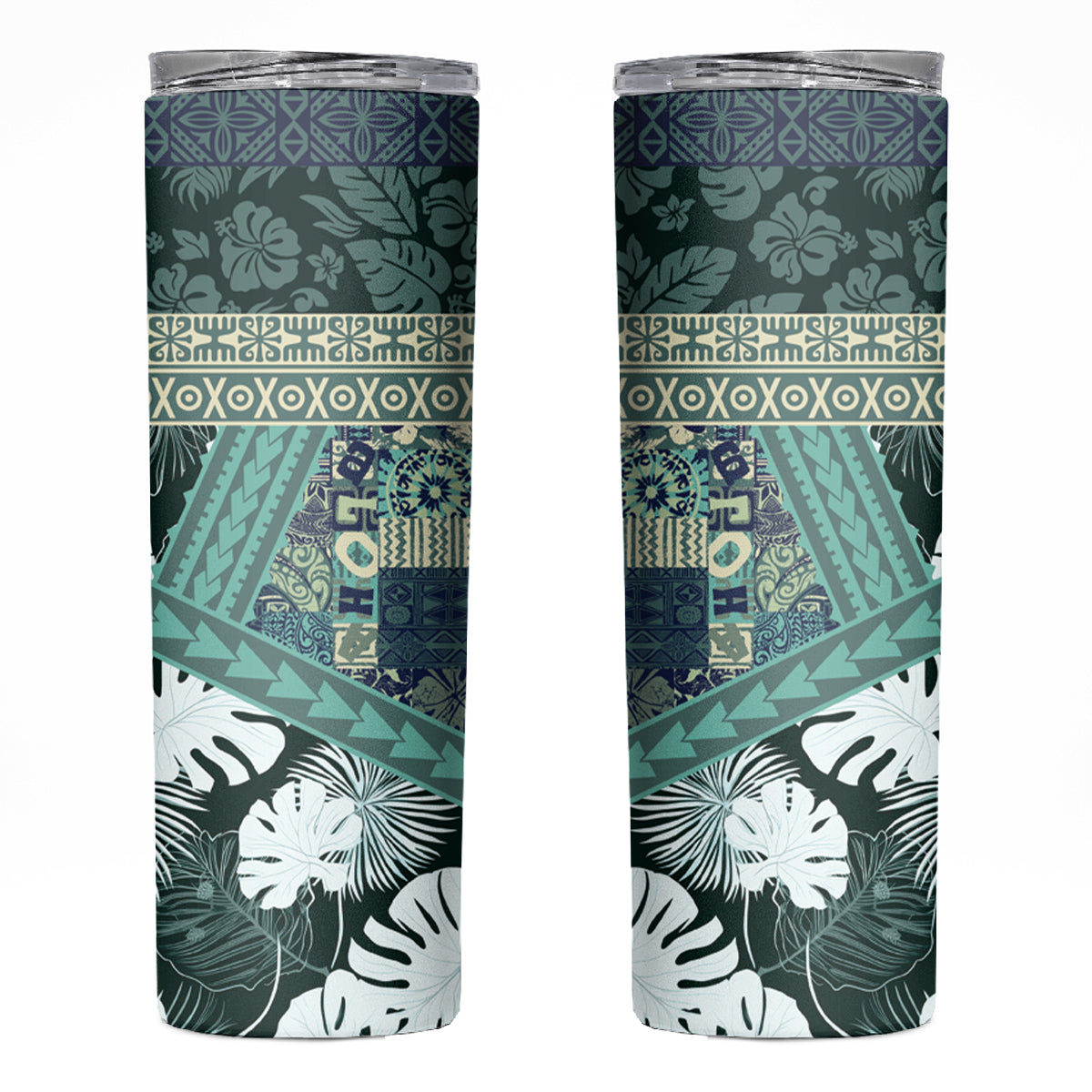 Hawaii Plant Kalo Skinny Tumbler Hawaiian Tapa Pattern