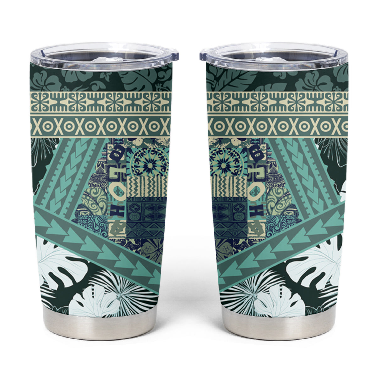 Hawaii Plant Kalo Tumbler Cup Hawaiian Tapa Pattern