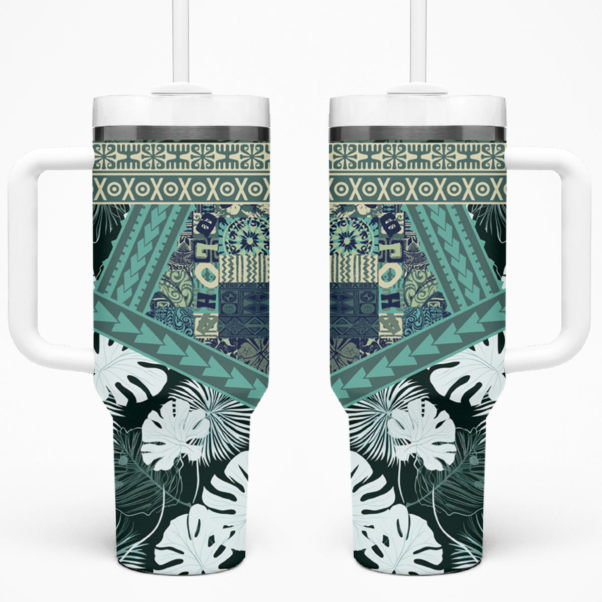 Hawaii Plant Kalo Tumbler With Handle Hawaiian Tapa Pattern