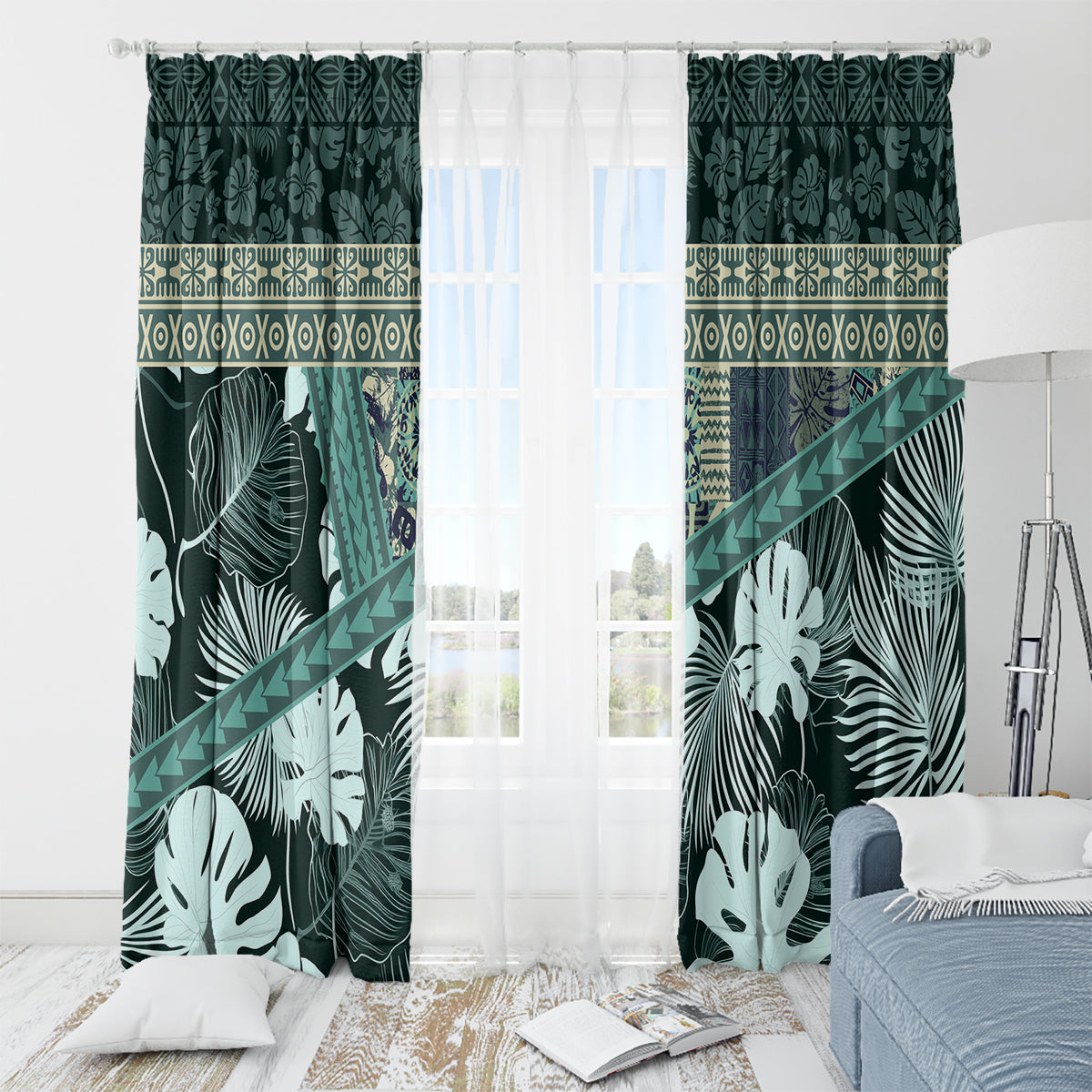 Hawaii Plant Kalo Window Curtain Hawaiian Tapa Pattern LT05 - Polynesian Pride