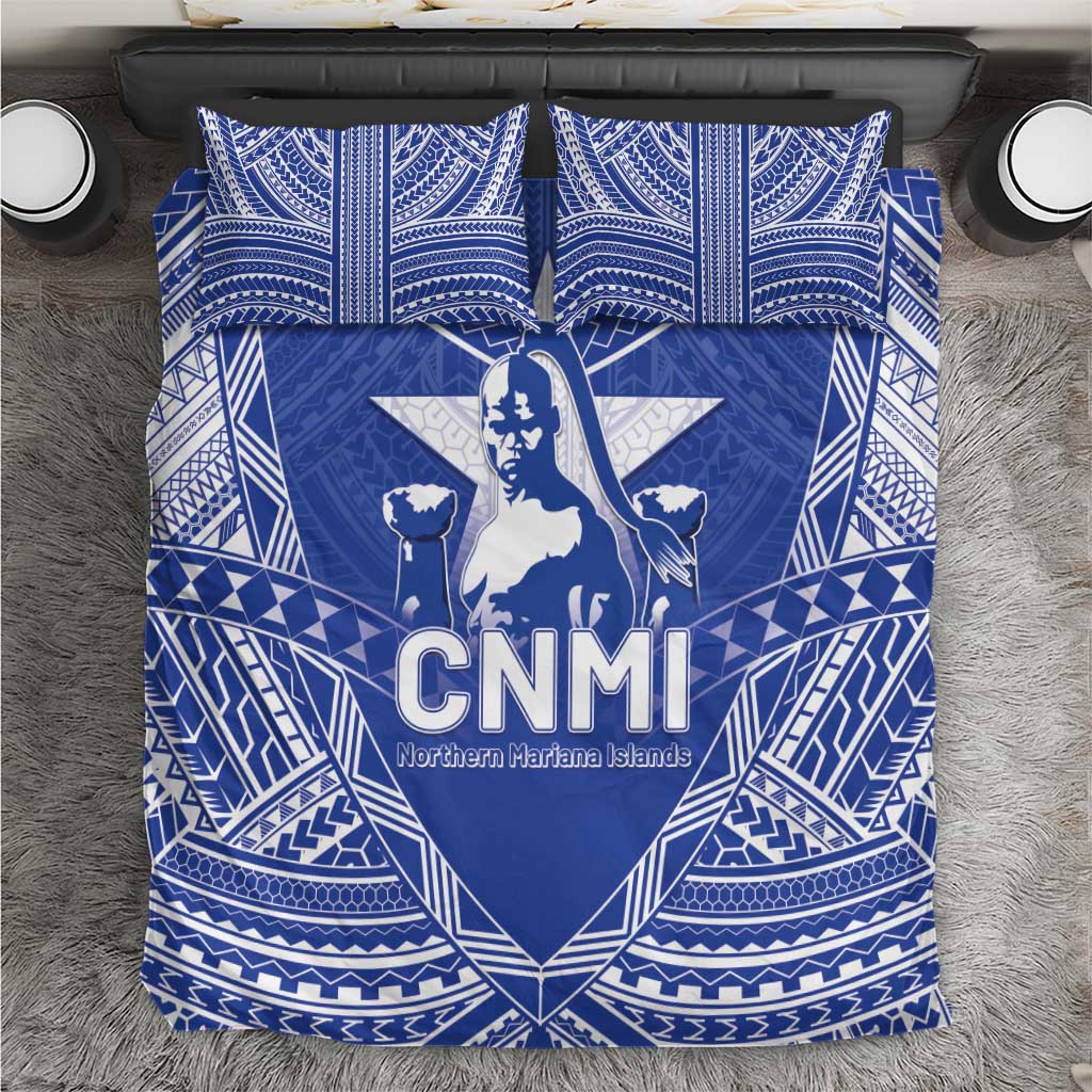 Northern Mariana Islands Bedding Set Chamorro Warrior Tribal Pattern LT05 Blue - Polynesian Pride