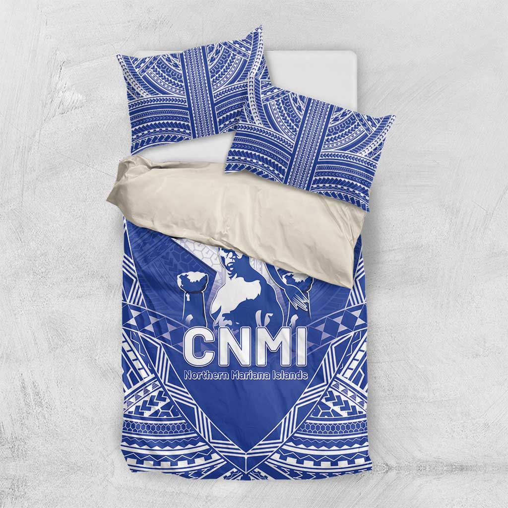 Northern Mariana Islands Bedding Set Chamorro Warrior Tribal Pattern LT05 US Twin 172cm x 218cm Blue - Polynesian Pride