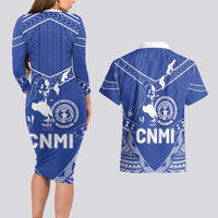 Northern Mariana Islands Couples Matching Long Sleeve Bodycon Dress and Hawaiian Shirt Chamorro Warrior Tribal Pattern LT05 - Polynesian Pride