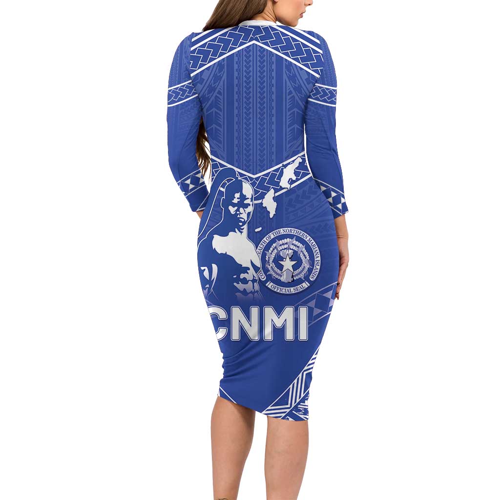 Northern Mariana Islands Family Matching Long Sleeve Bodycon Dress and Hawaiian Shirt Chamorro Warrior Tribal Pattern LT05 - Polynesian Pride