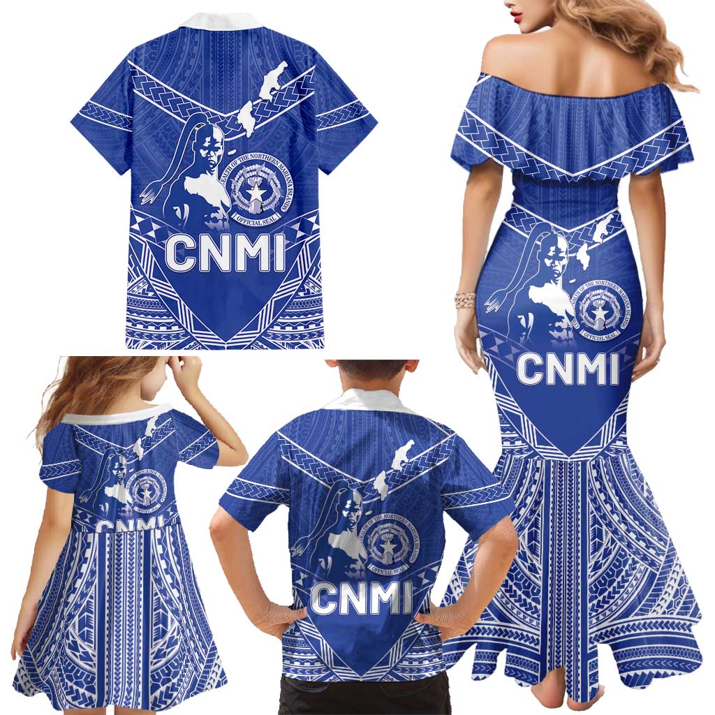 Northern Mariana Islands Family Matching Mermaid Dress and Hawaiian Shirt Chamorro Warrior Tribal Pattern LT05 - Polynesian Pride