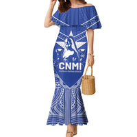 Northern Mariana Islands Family Matching Mermaid Dress and Hawaiian Shirt Chamorro Warrior Tribal Pattern LT05 Mom's Dress Blue - Polynesian Pride