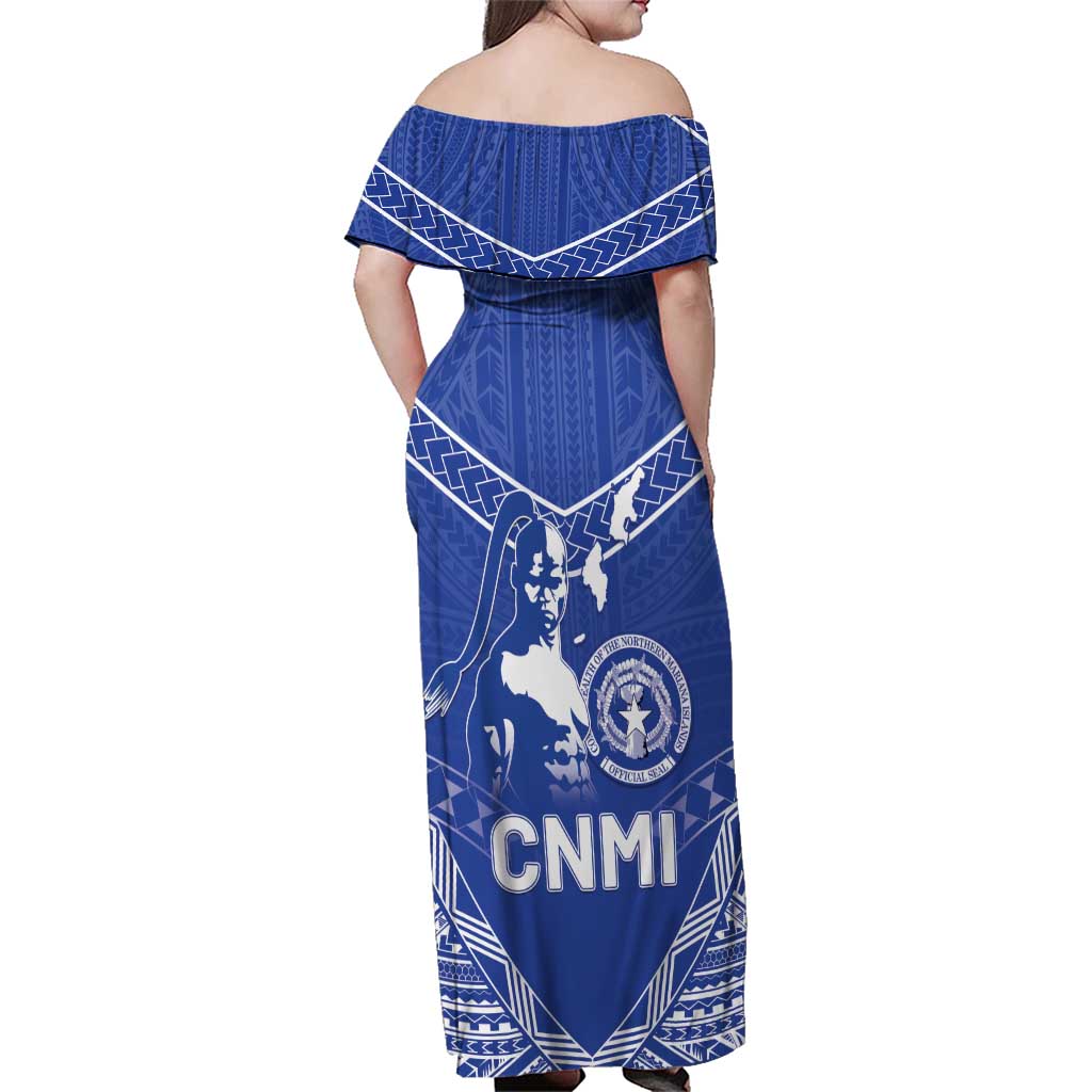 Northern Mariana Islands Family Matching Off Shoulder Maxi Dress and Hawaiian Shirt Chamorro Warrior Tribal Pattern LT05 - Polynesian Pride