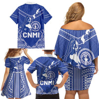 Northern Mariana Islands Family Matching Off Shoulder Short Dress and Hawaiian Shirt Chamorro Warrior Tribal Pattern LT05 - Polynesian Pride