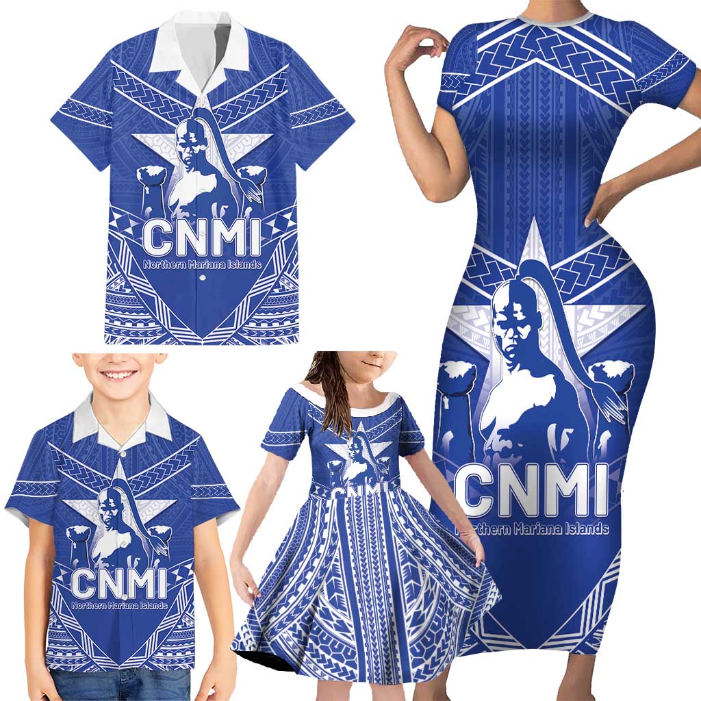 Northern Mariana Islands Family Matching Short Sleeve Bodycon Dress and Hawaiian Shirt Chamorro Warrior Tribal Pattern LT05 - Polynesian Pride
