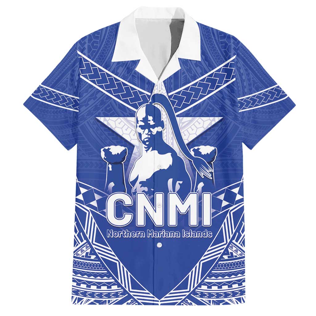 Northern Mariana Islands Family Matching Short Sleeve Bodycon Dress and Hawaiian Shirt Chamorro Warrior Tribal Pattern LT05 Dad's Shirt - Short Sleeve Blue - Polynesian Pride