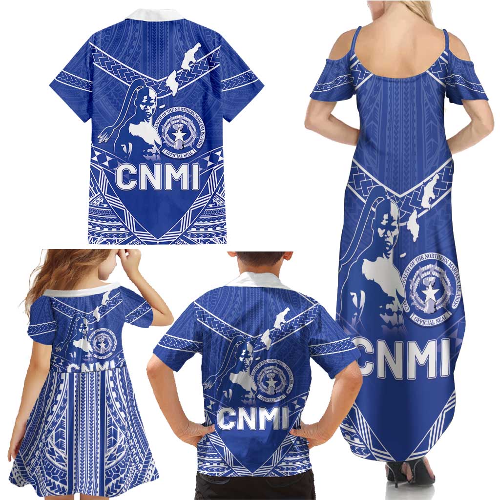 Northern Mariana Islands Family Matching Summer Maxi Dress and Hawaiian Shirt Chamorro Warrior Tribal Pattern LT05 - Polynesian Pride