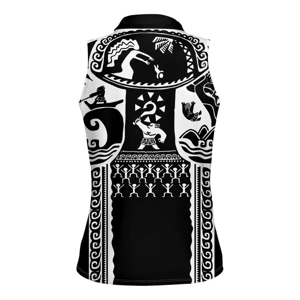 Polynesia Maui Tattoo Inspired Women Sleeveless Polo Shirt Black Version LT05 - Polynesian Pride