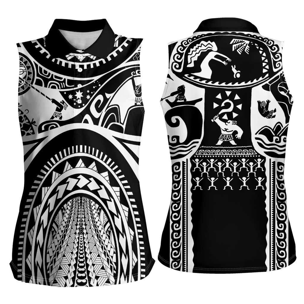 Polynesia Maui Tattoo Inspired Women Sleeveless Polo Shirt Black Version LT05 - Polynesian Pride