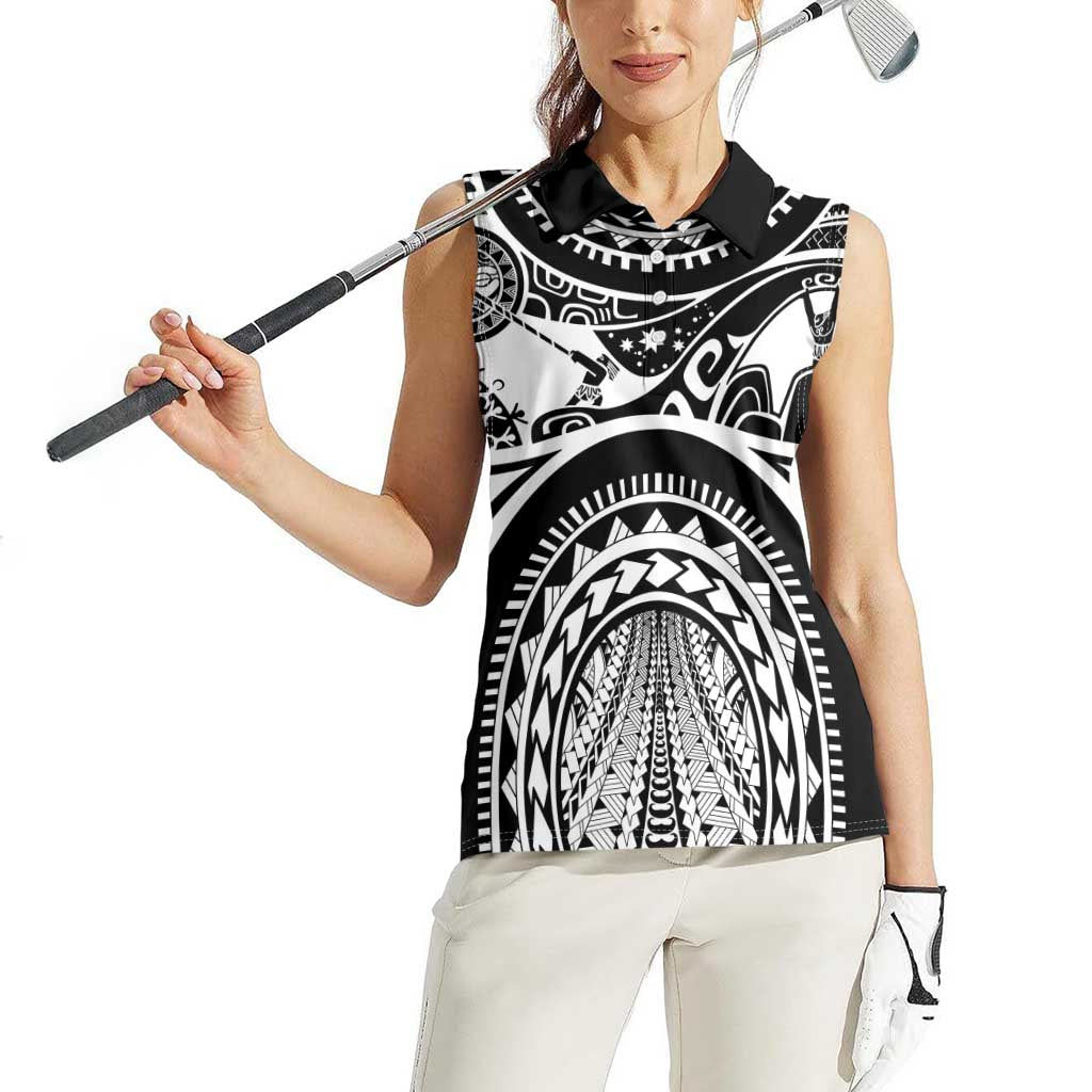 Polynesia Maui Tattoo Inspired Women Sleeveless Polo Shirt Black Version LT05 - Polynesian Pride