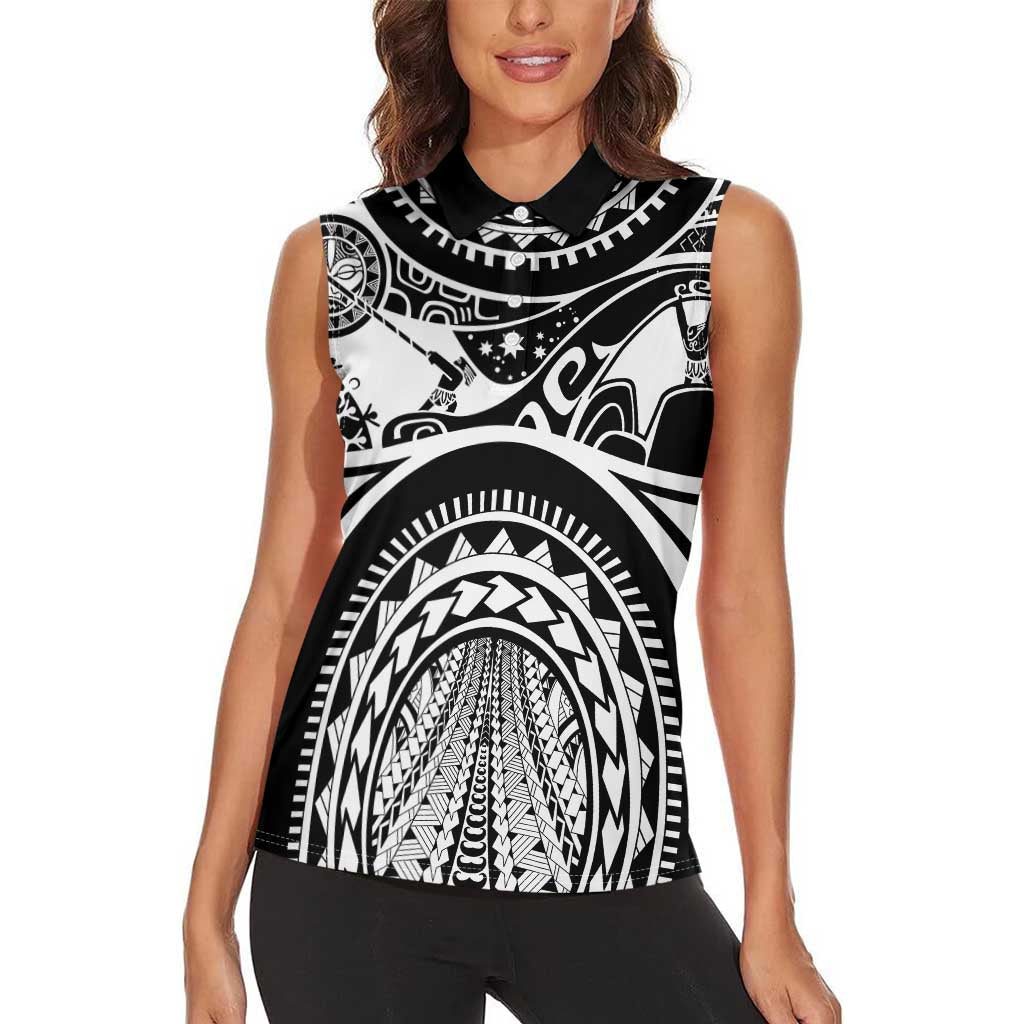 Polynesia Maui Tattoo Inspired Women Sleeveless Polo Shirt Black Version LT05 - Polynesian Pride