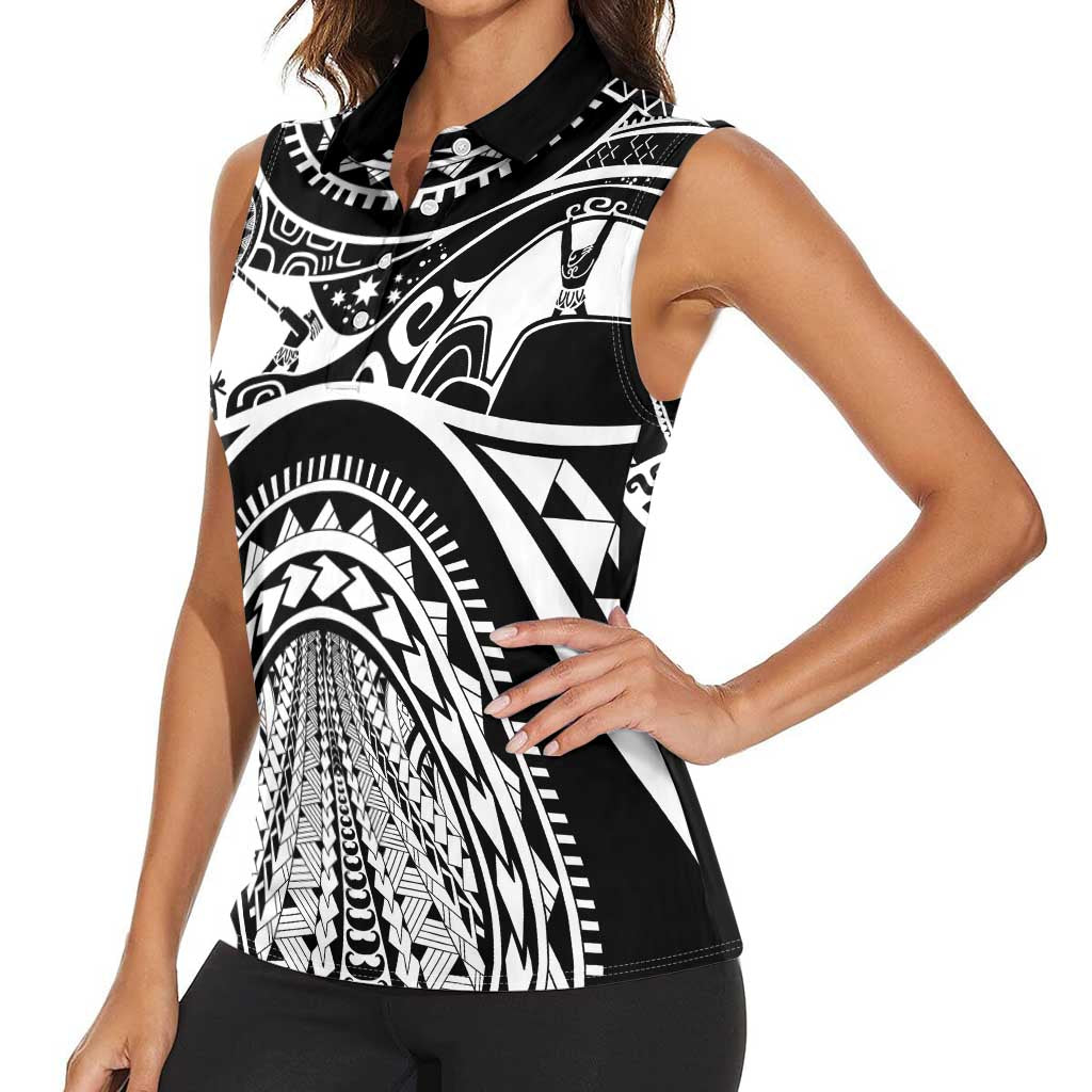 Polynesia Maui Tattoo Inspired Women Sleeveless Polo Shirt Black Version LT05 - Polynesian Pride