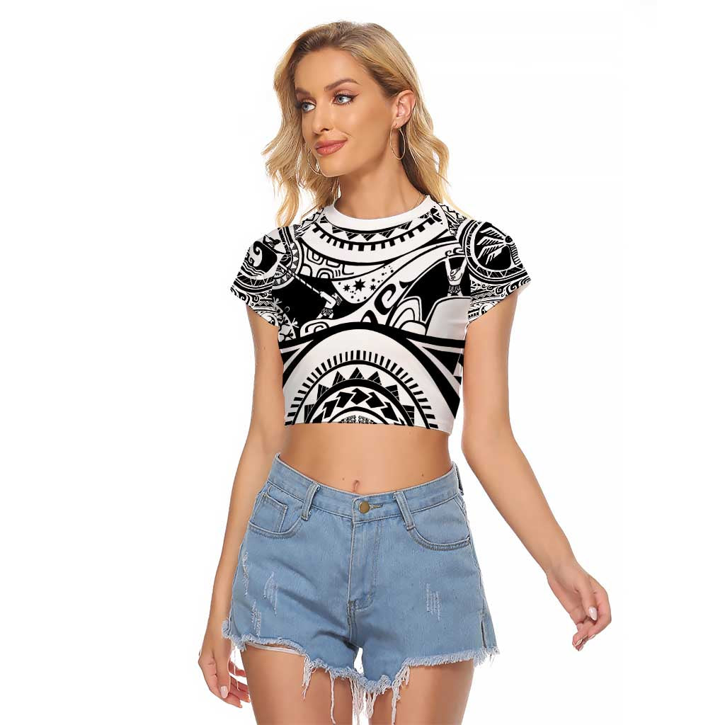 Polynesia Maui Tattoo Inspired Raglan Cropped T Shirt White Version LT05 Female White - Polynesian Pride