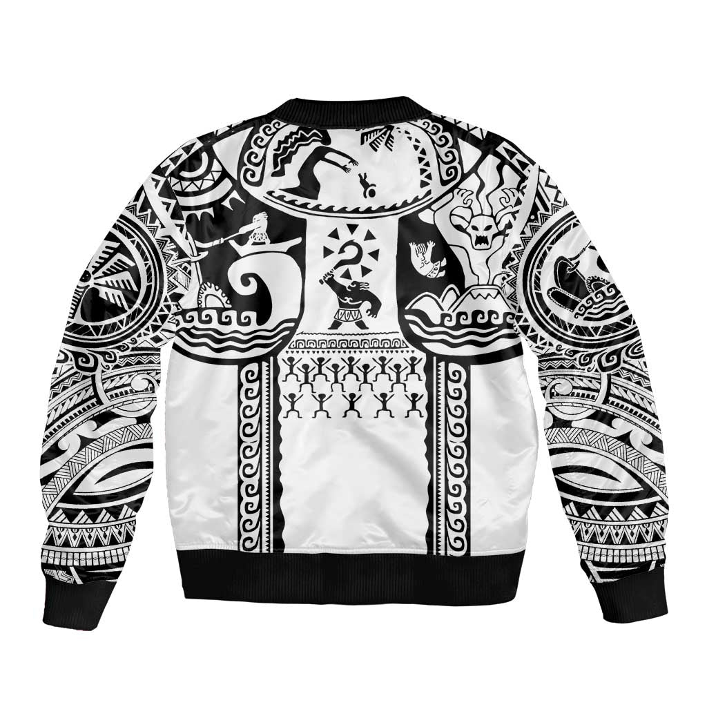 Polynesia Maui Tattoo Inspired Sleeve Zip Bomber Jacket White Version