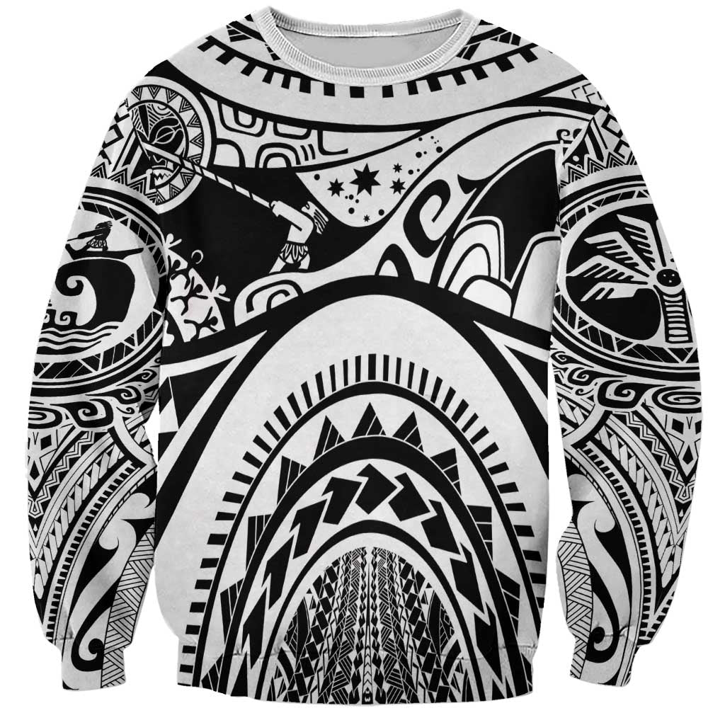 Polynesia Maui Tattoo Inspired Sweatshirt White Version LT05 Unisex White - Polynesian Pride