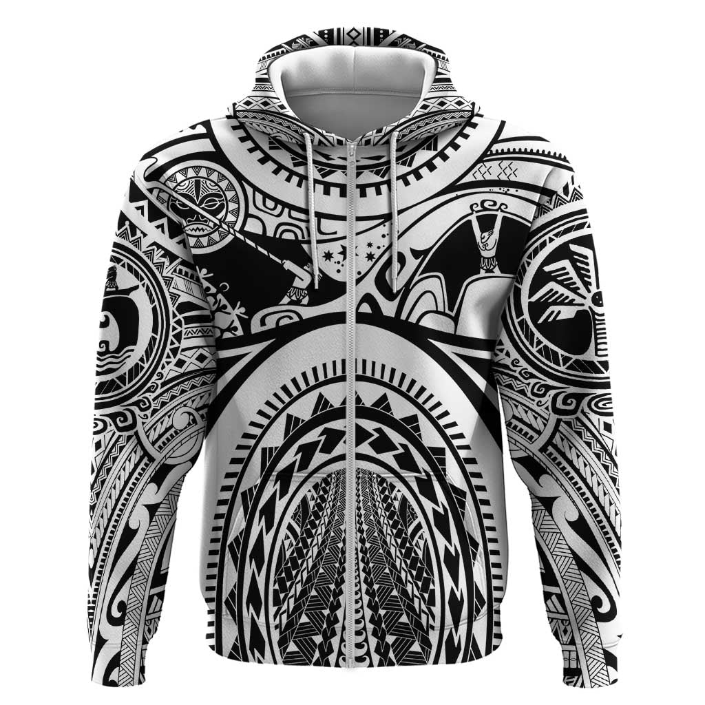 Polynesia Maui Tattoo Inspired Zip Hoodie White Version