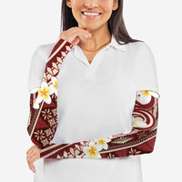 Red Vintage Tonga Ngatu Pattern With Plumeria Arm Sleeves - Polynesian Pride