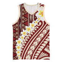 Red Vintage Tonga Ngatu Pattern With Plumeria Basketball Jersey - Polynesian Pride