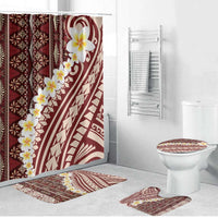 Red Vintage Tonga Ngatu Pattern With Plumeria Bathroom Set - Polynesian Pride