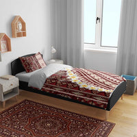 Red Vintage Tonga Ngatu Pattern With Plumeria Bedding Set - Polynesian Pride