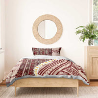 Red Vintage Tonga Ngatu Pattern With Plumeria Bedding Set - Polynesian Pride