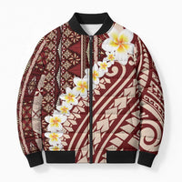 Red Vintage Tonga Ngatu Pattern With Plumeria Bomber Puffer Jacket - Polynesian Pride