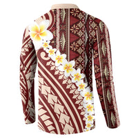 Red Vintage Tonga Ngatu Pattern With Plumeria Button Sweatshirt - Polynesian Pride
