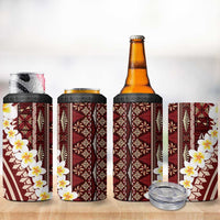 Red Vintage Tonga Ngatu Pattern With Plumeria 4 in 1 Can Cooler Tumbler - Polynesian Pride