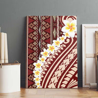 Red Vintage Tonga Ngatu Pattern With Plumeria Canvas Wall Art - Polynesian Pride