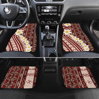 Red Vintage Tonga Ngatu Pattern With Plumeria Car Mats - Polynesian Pride