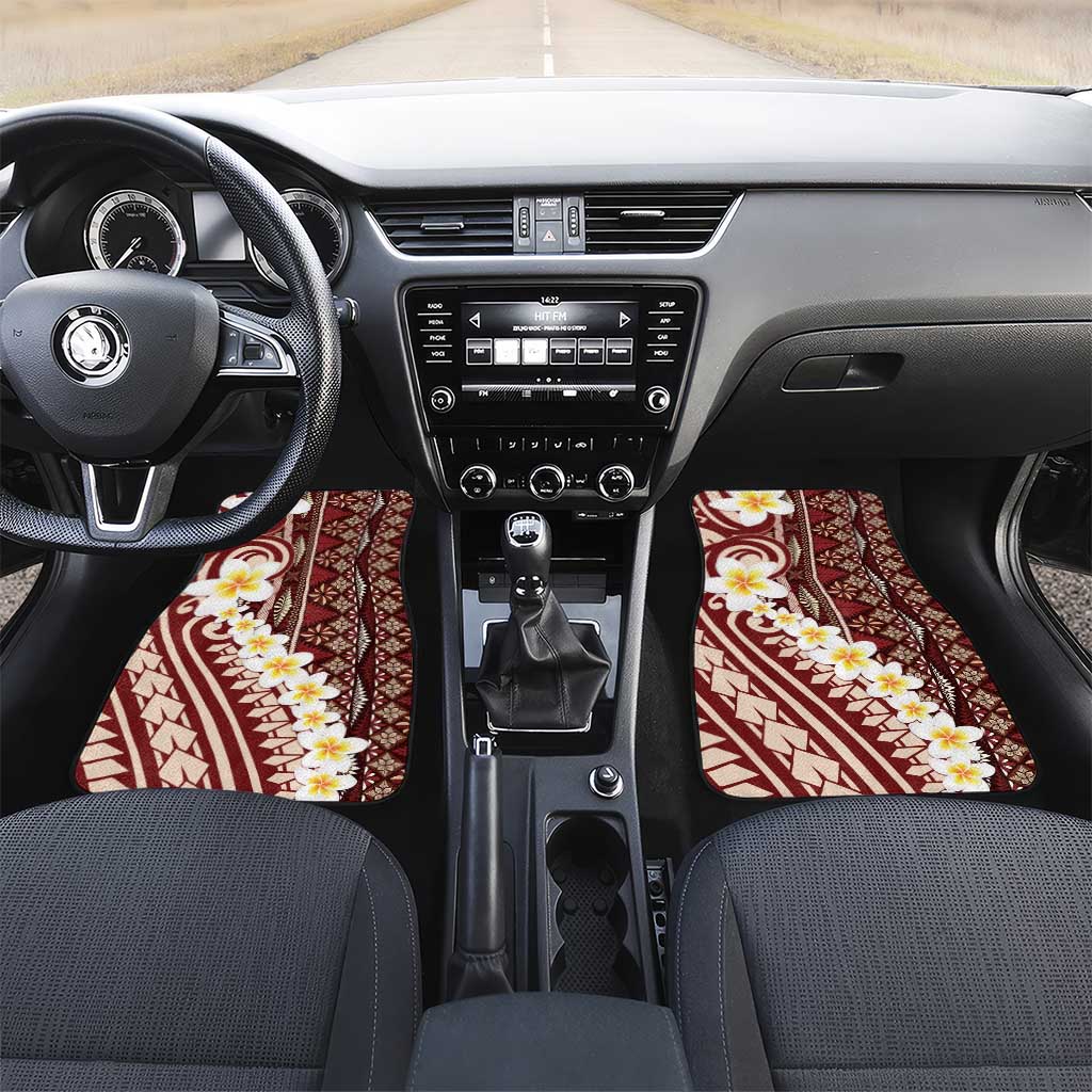 Red Vintage Tonga Ngatu Pattern With Plumeria Car Mats - Polynesian Pride