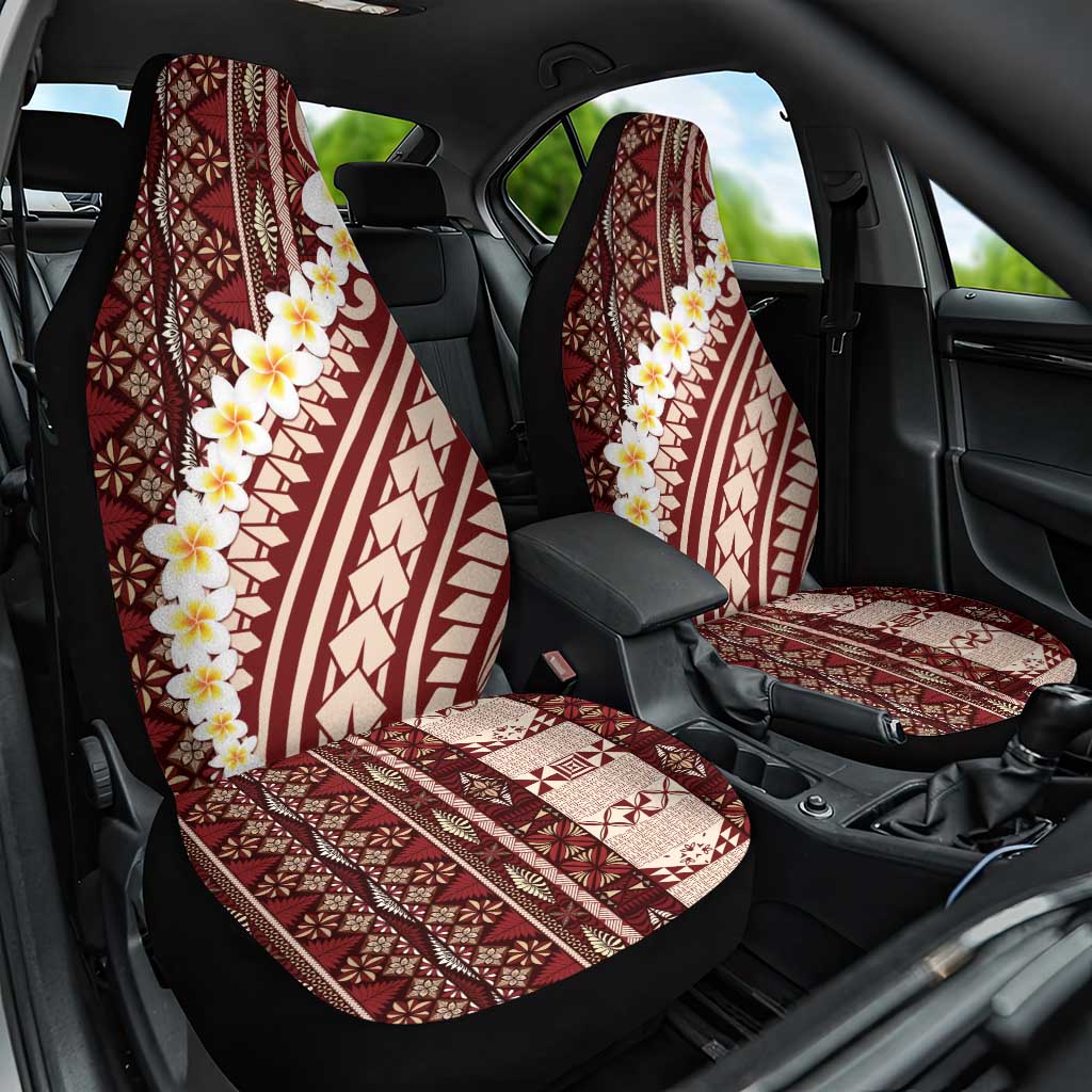 Red Vintage Tonga Ngatu Pattern With Plumeria Car Seat Cover - Polynesian Pride