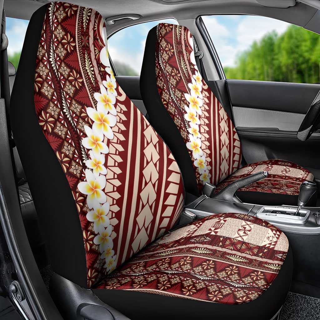 Red Vintage Tonga Ngatu Pattern With Plumeria Car Seat Cover - Polynesian Pride