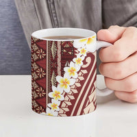 Red Vintage Tonga Ngatu Pattern With Plumeria Ceramic Mug - Polynesian Pride