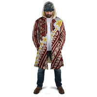 Red Vintage Tonga Ngatu Pattern With Plumeria Cloak - Polynesian Pride