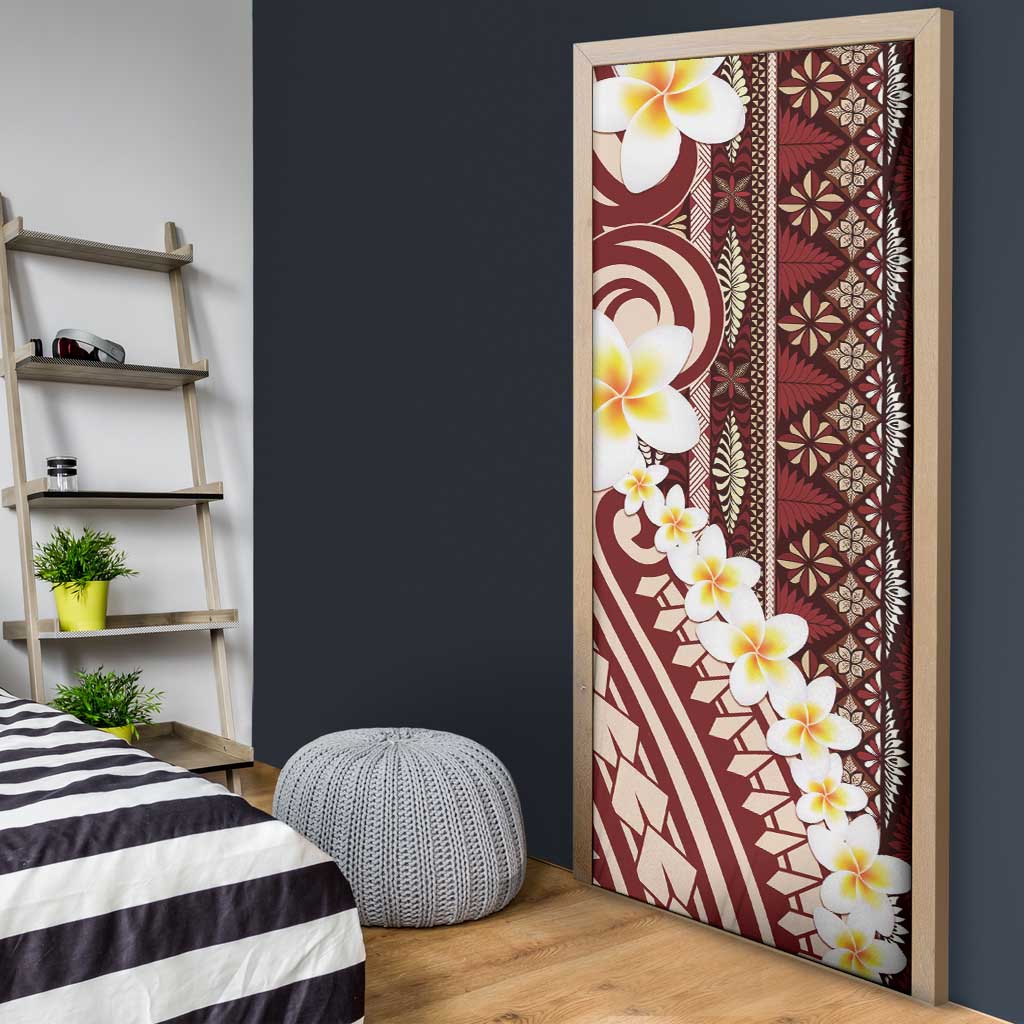 Red Vintage Tonga Ngatu Pattern With Plumeria Door Cover - Polynesian Pride
