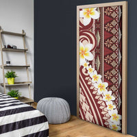 Red Vintage Tonga Ngatu Pattern With Plumeria Door Cover - Polynesian Pride