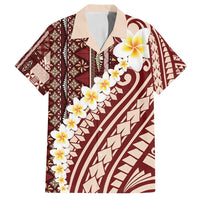 Red Vintage Tonga Ngatu Pattern With Plumeria Family Matching Tank Maxi Dress and Hawaiian Shirt - Polynesian Pride