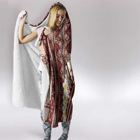 Red Vintage Tonga Ngatu Pattern With Plumeria Hooded Blanket - Polynesian Pride