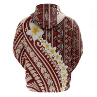Red Vintage Tonga Ngatu Pattern With Plumeria Hoodie - Polynesian Pride