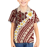 Red Vintage Tonga Ngatu Pattern With Plumeria Kid Hawaiian Shirt - Polynesian Pride